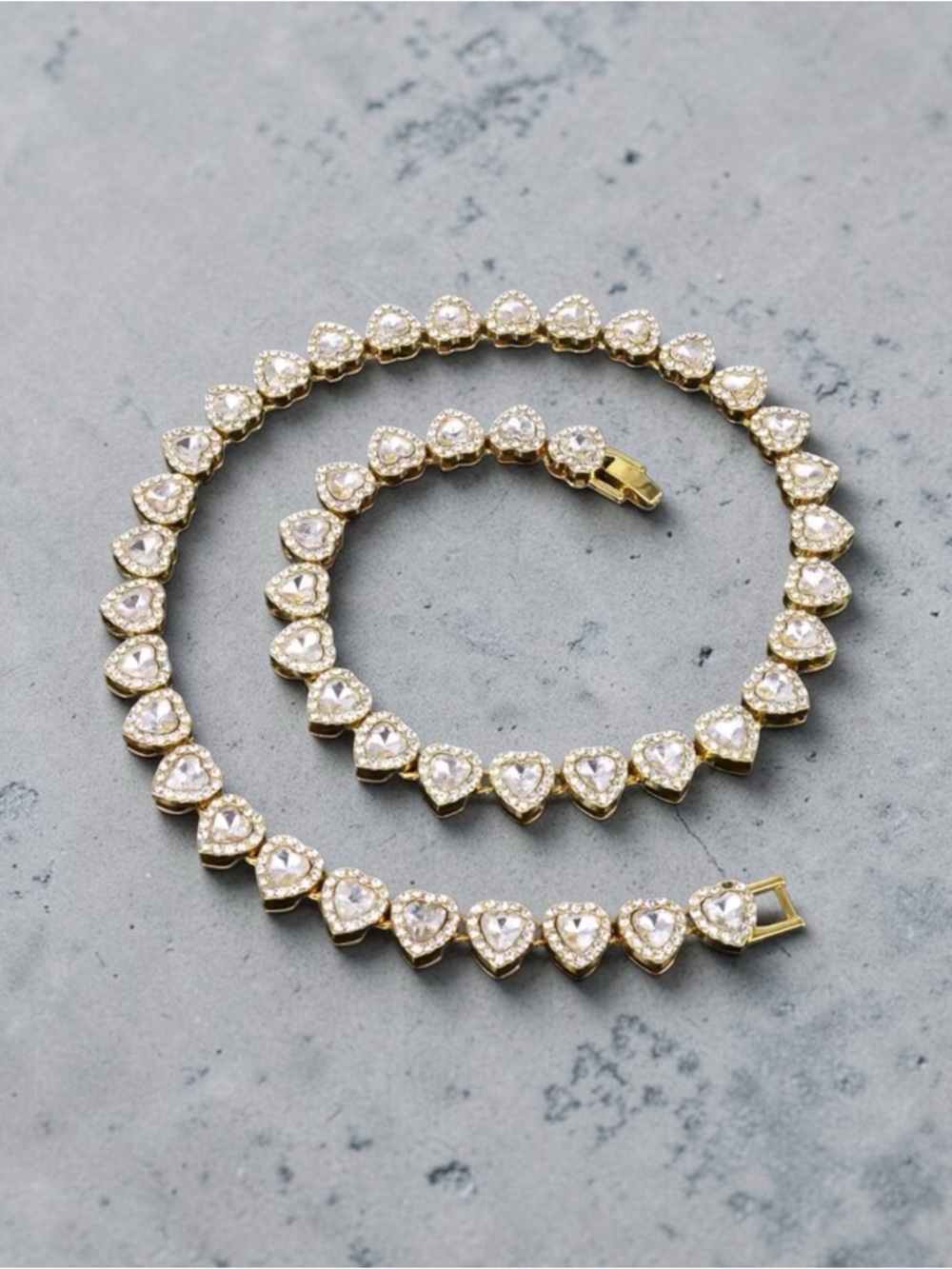 Gold Heart -Shaped Rhinestone Tennis - Women Jewelry